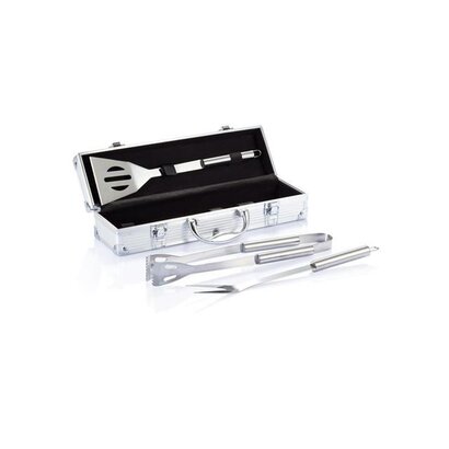 3-delige barbecue set in aluminium koffer, zilver