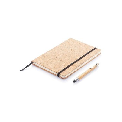 A5 kurken notitieboek incl. touchscreen pen, bruin