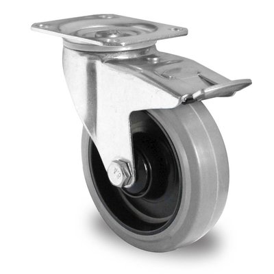 Zwenkwiel geremd 125mm diameter met kogellager - PA / Rubber