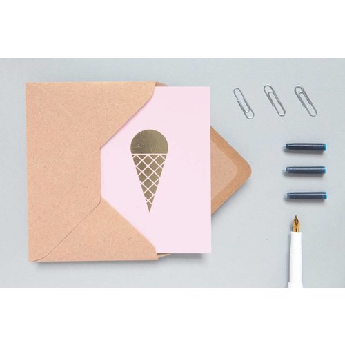 Ola Ola Foil Blocked Cards: Ice Cream Pink/Brass Ola Ola Foil Blocked Cards: Ice Cream Pink/Brass