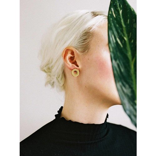 Wolf & Moon Disc Studs - Brass Wolf & Moon Disc Studs - Brass