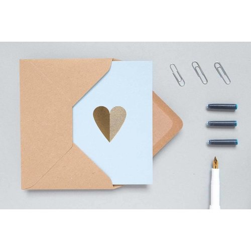 Ola Ola Foil Blocked Cards: Heart Light Blue/Brass Ola Ola Foil Blocked Cards: Heart Light Blue/Brass