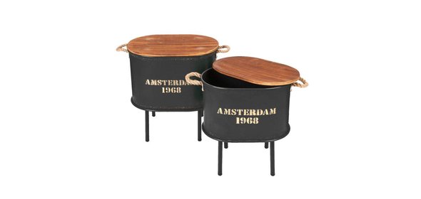 Mabel Bijzettafel Set Ovaal Zwart Clayre en Eef Mabel Bijzettafel Set Ovaal Zwart