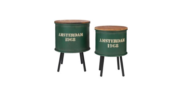 Mabel Bijzettafel Set Rond Groen Clayre en Eef Mabel Bijzettafel Set Rond Groen