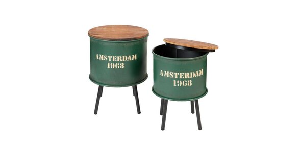 Mabel Bijzettafel Set Rond Groen Clayre en Eef Mabel Bijzettafel Set Rond Groen