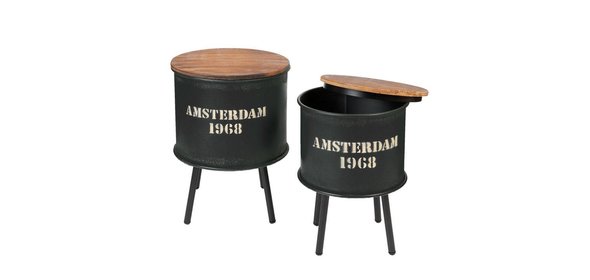 Mabel Bijzettafel Set Rond Zwart Clayre en Eef Mabel Bijzettafel Set Rond Zwart