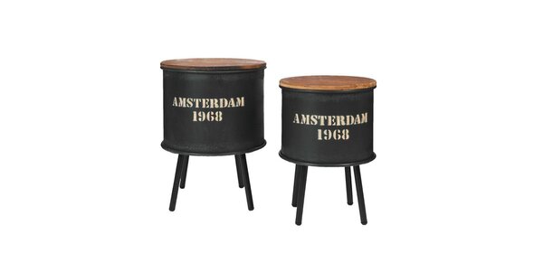 Mabel Bijzettafel Set Rond Zwart Clayre en Eef Mabel Bijzettafel Set Rond Zwart