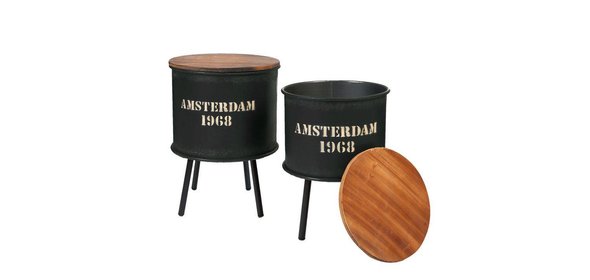 Mabel Bijzettafel Set Rond Zwart Clayre en Eef Mabel Bijzettafel Set Rond Zwart