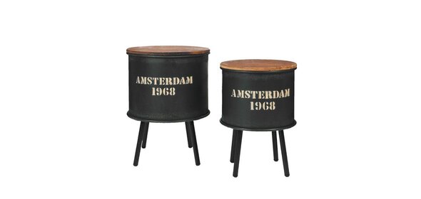 Mabel Bijzettafel Set Rond Zwart Clayre en Eef Mabel Bijzettafel Set Rond Zwart