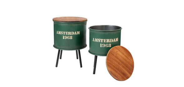 Mabel Bijzettafel Set Rond Groen Clayre en Eef Mabel Bijzettafel Set Rond Groen