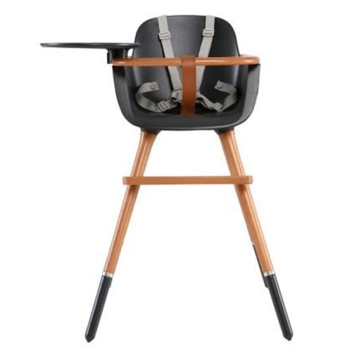 Ovo Ovo highchair - kinderstoel zwart met tray en grijze kunststof riempjes Ovo Ovo highchair - kinderstoel zwart met tray en grijze kunststof riempjes