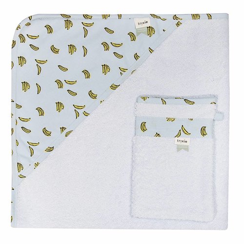 Trixie Trixie Badcape + washandje 90x90 cm Bananas Trixie Trixie Badcape + washandje 90x90 cm Bananas