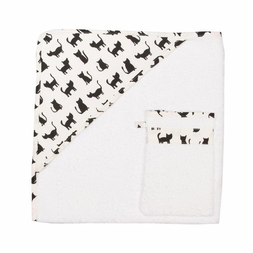 Trixie Trixie Badcape + washandje 90x90 cm Black cats Trixie Trixie Badcape + washandje 90x90 cm Black cats