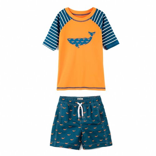 Hatley Tiny whales Mini Rashguard set shorts & shirt 2 - 3 jaar Hatley Tiny whales Mini Rashguard set shorts & shirt 2 - 3 jaar