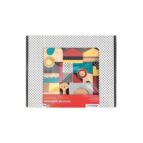 Bouwblokken hout safari dieren +18m Petit Collage Bouwblokken hout safari dieren +18m Petit Collage