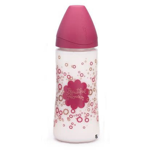 Suavinex Suavinex Haute Couture 3 fase fles 360 ml Roze Bloem Suavinex Suavinex Haute Couture 3 fase fles 360 ml Roze Bloem