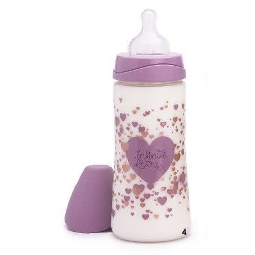 Suavinex Suavinex Haute Couture 3 fase fles 360 ml Paars hart Suavinex Suavinex Haute Couture 3 fase fles 360 ml Paars hart
