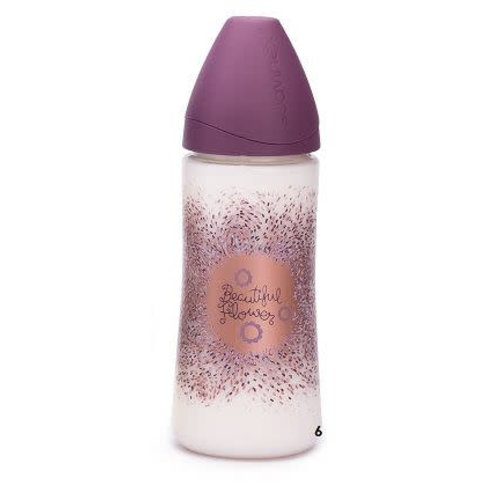 Suavinex Suavinex Haute Couture 3 fase fles 360 ml Paars bloem Suavinex Suavinex Haute Couture 3 fase fles 360 ml Paars bloem