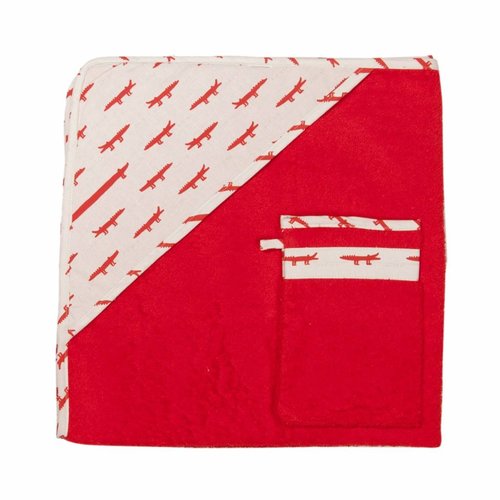 Trixie Trixie Badcape + washandje 90x90 cm Red Crocodiles Trixie Trixie Badcape + washandje 90x90 cm Red Crocodiles