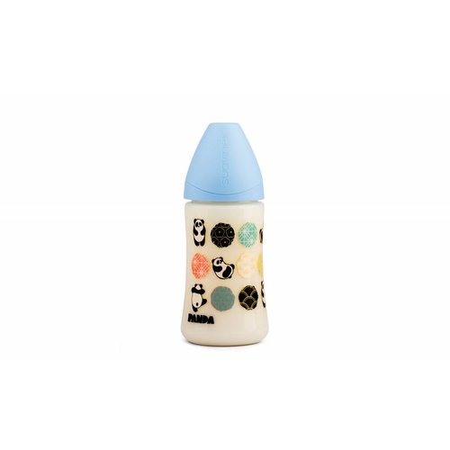 Suavinex Suavinex fles Panda 270 ml Medium siliconen anatomische speen en anti-krampjes systeem Blauw Suavinex Suavinex fles Panda 270 ml Medium siliconen anatomische speen en anti-krampjes systeem Blauw