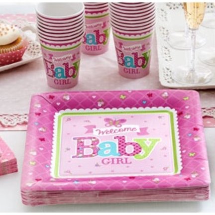 Welkom baby girl roze feestartikelen,uniek aanbod voor de geboorte