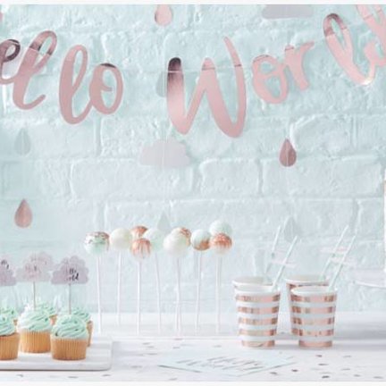 Hello World mint groen feestartikelen,voor geboorte en babyshower