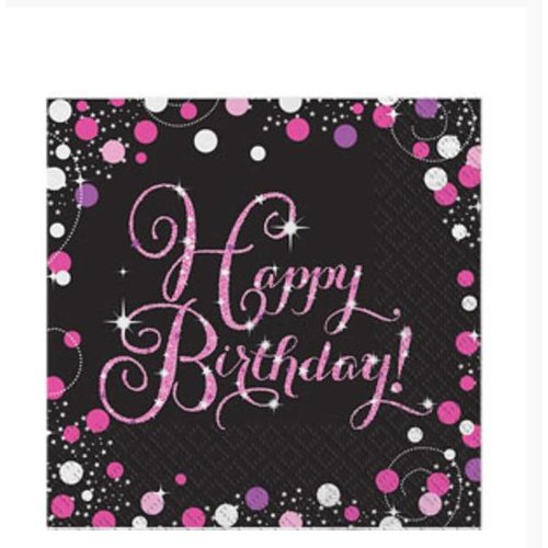 Happy birthday servetten zwart - roze Happy birthday servetten zwart - roze