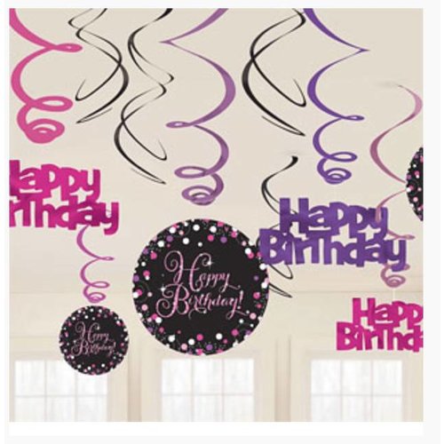 Happy birthday slingers zwart - roze Happy birthday slingers zwart - roze