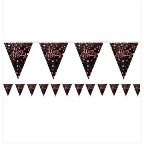 Happy birthday vlaggetjes roze - zwart Happy birthday vlaggetjes roze - zwart