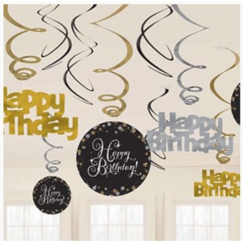 Happy Birthday slingers goud - zwart Happy Birthday slingers goud - zwart