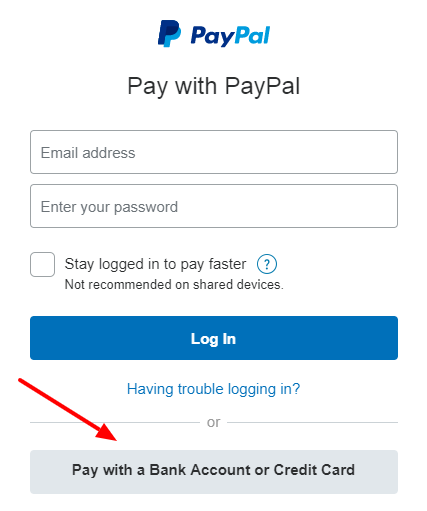 PayPal Log-in Screenshot