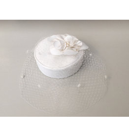 Rosalind Beere TO BUY Rosalind Beere White Pillbox hat with silk rose petals & pearls