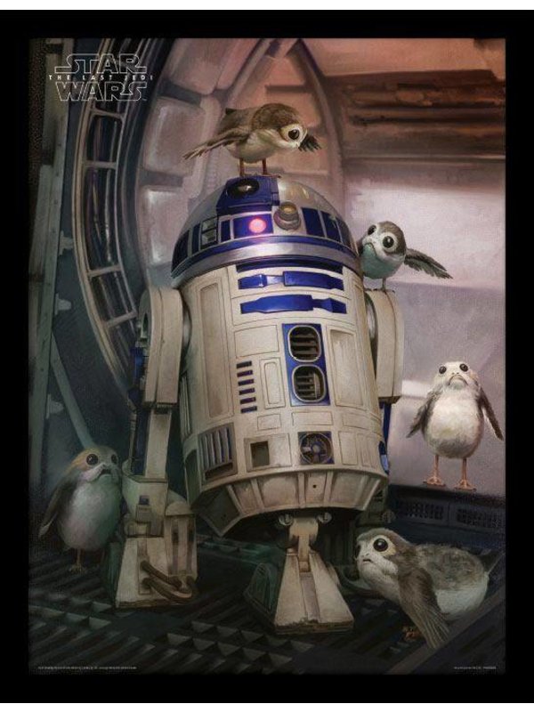 Star Wars: Porgs & R2-D2 Poster im Rahmen