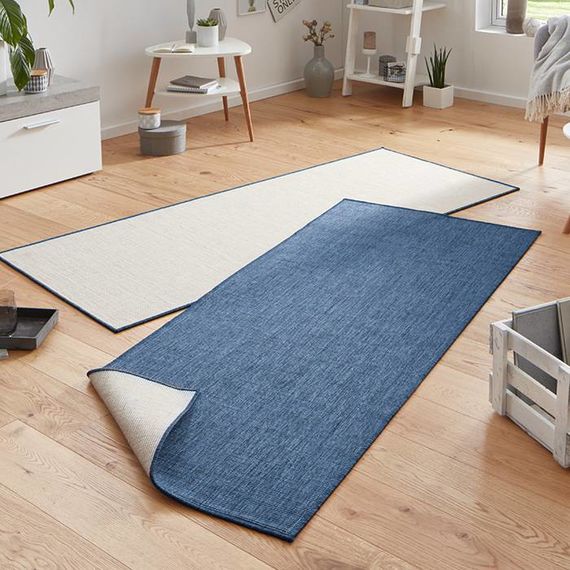Bougari Vloerkleed Twin Solid - Blauw/Creme