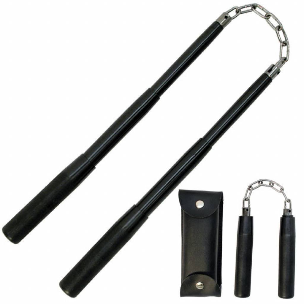 Black telescopic Nunchaku with metal Chain and carry case Enso
