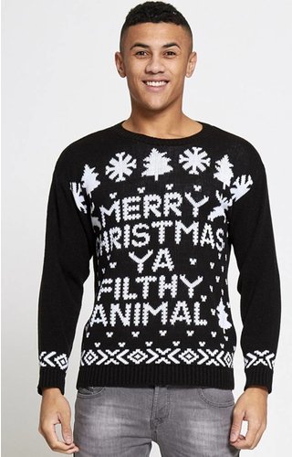 Kersttrui Merry Christmas You Filthy Animal Zwart - Heren Kersttrui Merry Christmas You Filthy Animal Zwart - Heren