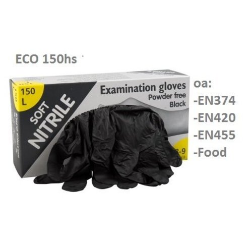 Eurogloves soft nitril zwarte handschoenen poedervrij 150 st Eurogloves soft nitril zwarte handschoenen poedervrij 150 st