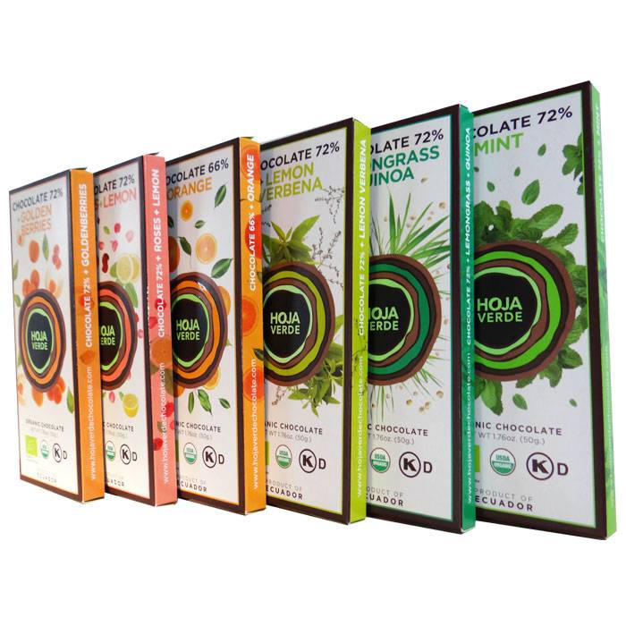 Nieuwe smaken repen Hoja Verde chocolade