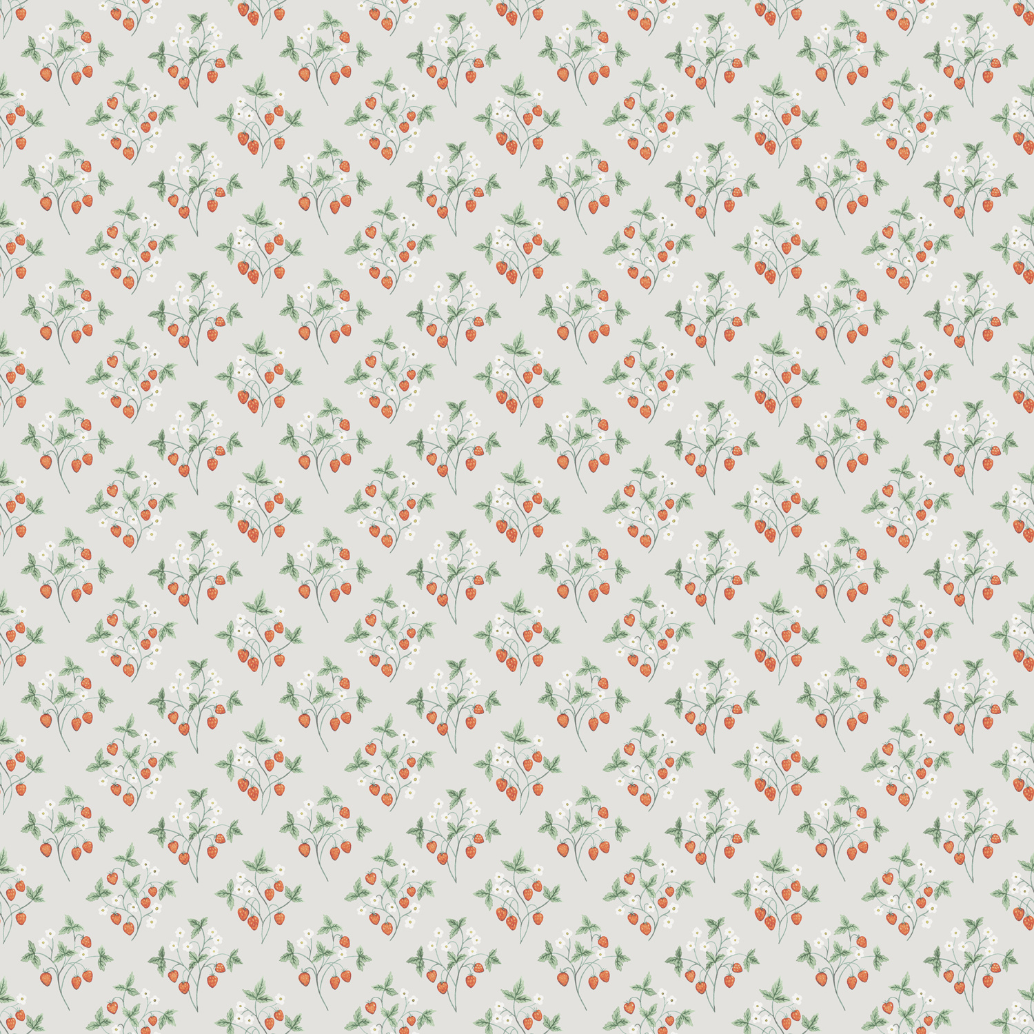 Dutch Wallcoverings Rosenlycka - Strawberries Beige/Red - Beige/Rood