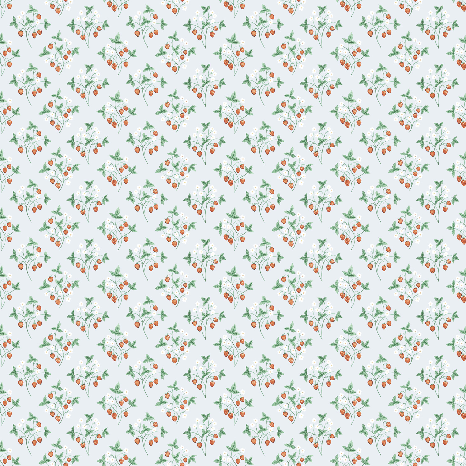 Dutch Wallcoverings Rosenlycka - Strawberries Blue - Blauw/Groen/Rood