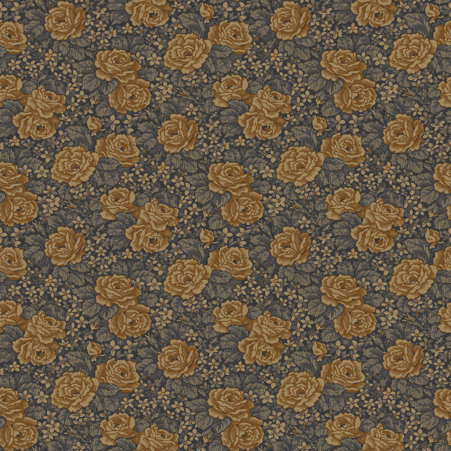 Dutch Wallcoverings Rosenlycka - Roses Blue/Brown - Blauw/Terra