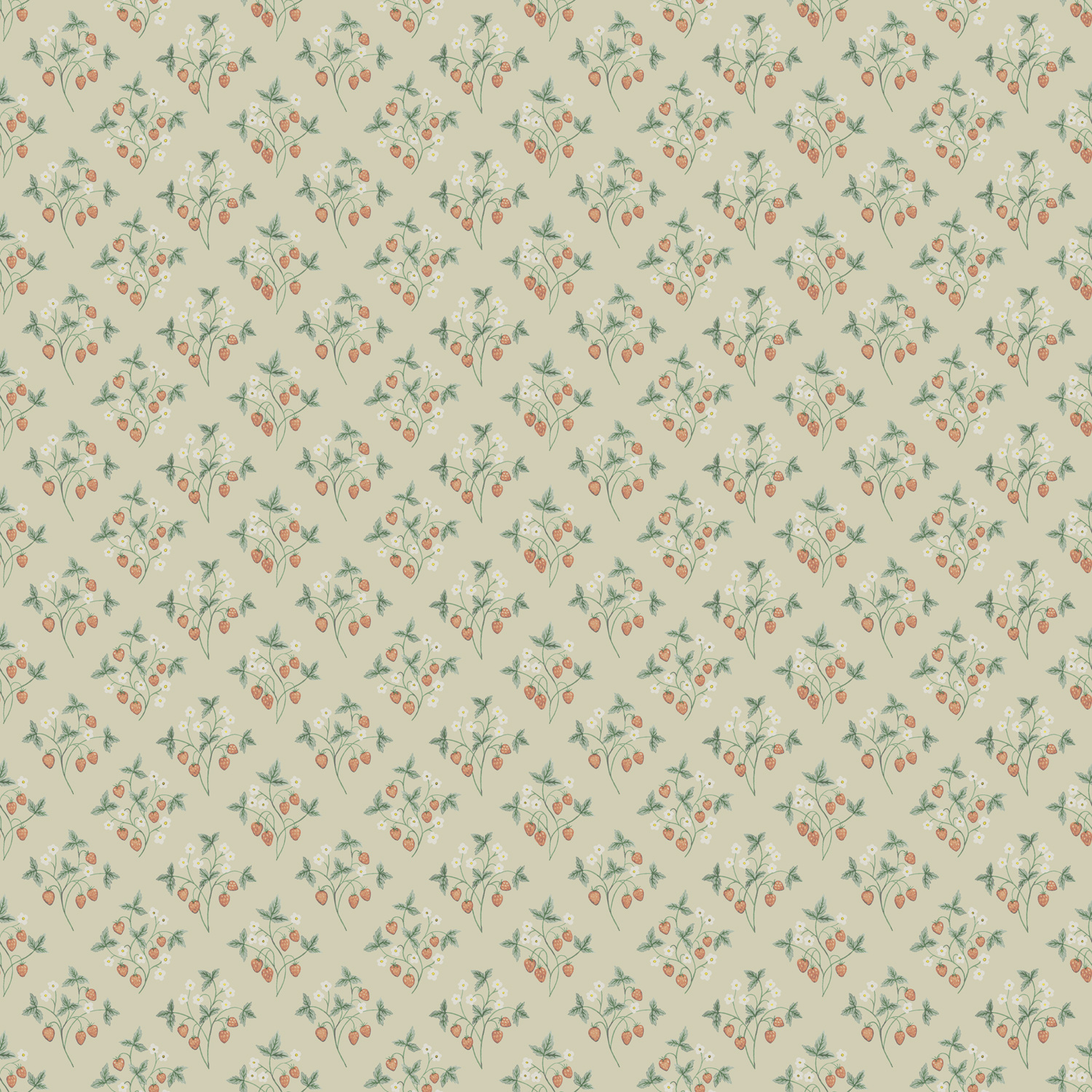 Dutch Wallcoverings Rosenlycka - Strawberries Yellow - Geel/Groen/Rood