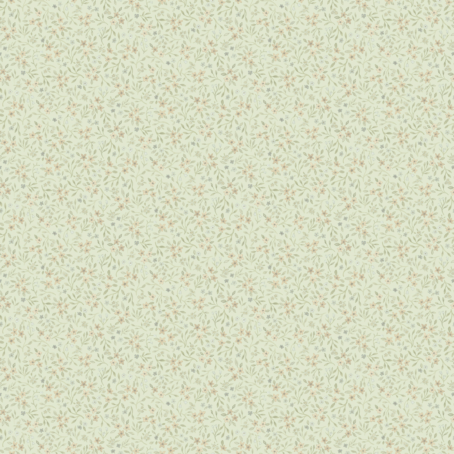 Dutch Wallcoverings Rosenlycka - Mini Flowers Green - Groen/Rood