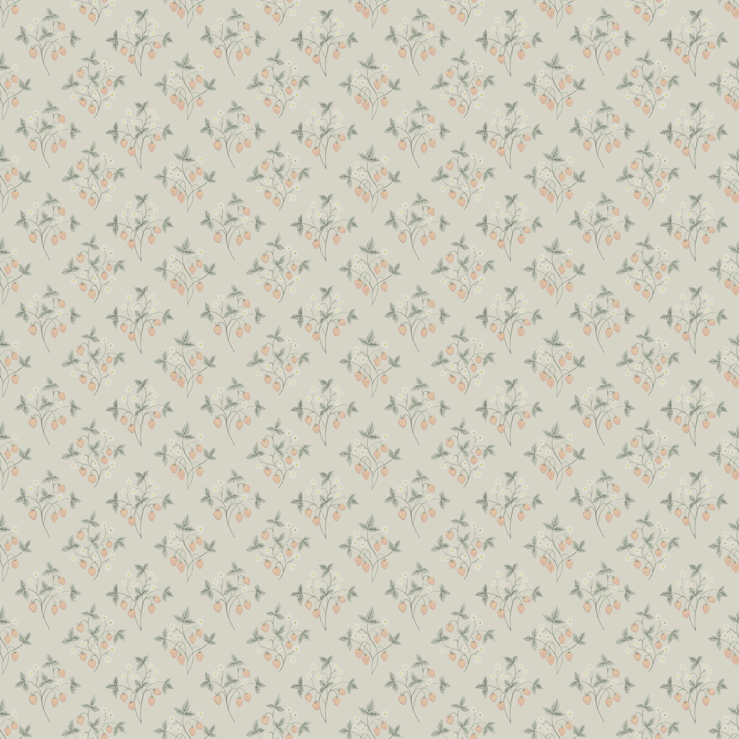 Dutch Wallcoverings Rosenlycka - Strawberries Neutral - Groen/Rood/Wit