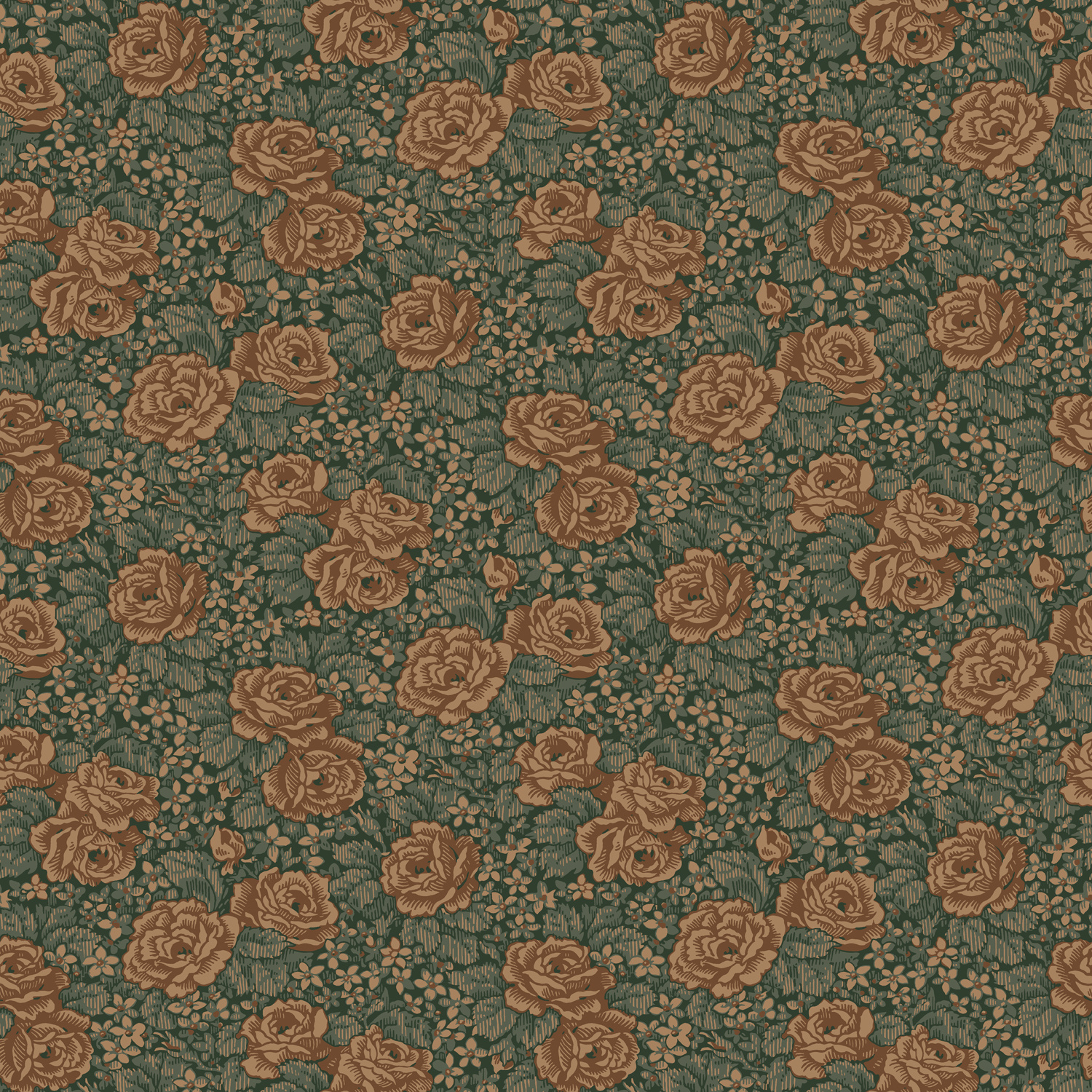 Dutch Wallcoverings Rosenlycka - Roses Green/Terra - Groen/Terra