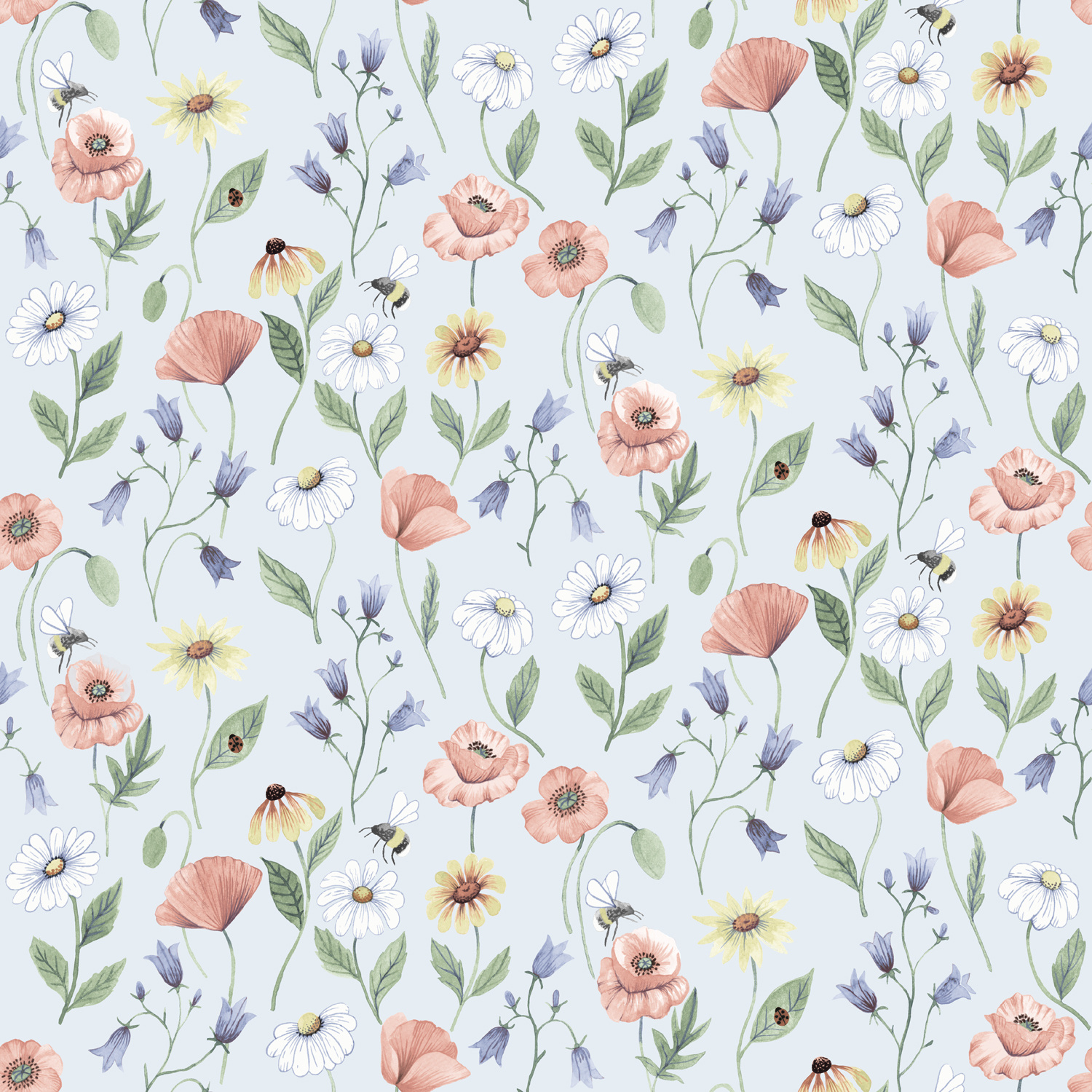 Dutch Wallcoverings Rosenlycka - Flowers Blue - Multi