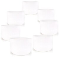 Kristallen klankschalen wit set Chakra 7 +tassen (25-30 cm)