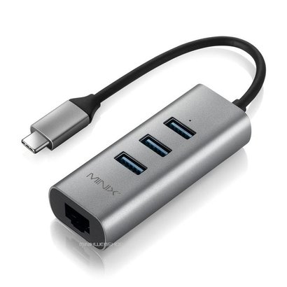 MINIX NEO C-UE USB-C naar 3 Port USB 3.0 en Gigabit Ethernet Adapter Space Gray