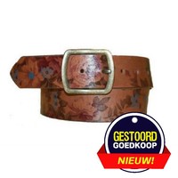 Gürtel braun / burgund mit Blumenmotiv