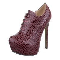 Damen Stiletto mit Reptildruck - Bordeaux